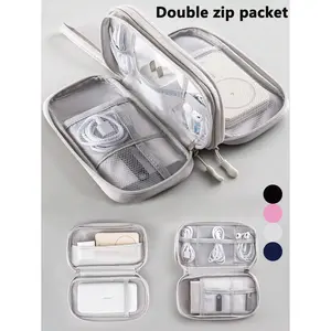 1pc Double Layer Digital Accessories Storage Bag, Electronics Accessories Travel Organizer Bag Fits Phone, Cables, Coins, Jewelry, Divider Compartments For Power Bank, Mouse, Charger, Data Cables, Hard Drive, Protective Cover,Boho Vibes