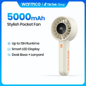 Warmco Portable Handheld Fan Rechargeable, 5000mAh Turbo Personal Mini Desk Fan , 4-Speed, Battery Powered Cool Fan with LED Display and Base, Pocket Size for Office and Travel and Makeup