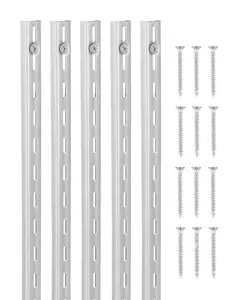 39-Inch Adjustable Steel Shelf Track Pilaster System, 10 Pack Wall Mounted Shelf Supports, Heavy Duty Rail For Garage And Utility Shelving, Compatible With Upright Posts, Industrial Grade Hardware For Durable Shelving Installation
