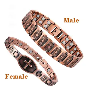 Pure Copper Magnetic Therapy Bracelet for Women Men,  Healing Energy Cross Pattern Design, Arthritis Bracelet, Health Jewelry for Couple, Wedding Anniversary Gift(with tool)