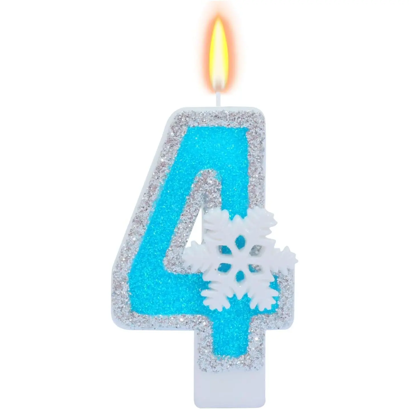 Blue Frozen Birthday Party Decorations, White Snowflake Number Candles 0-9,  Adults Birthday Anniversary Wedding Party Supplies, 2.87 inch Number 4 Cake Topper Decoration (Blue, Number 4)