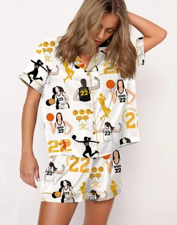 MVP Jersey Print Pajama Set, Satin Pajama Set 2025, Basketball Satin Pajama Women's Two-piece  Short Pajamas Set, Casual Comfy Short Sleeve Top & Shorts Pajamas Set, Ladies Sleepwear for Summer
