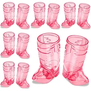 Cowboy Boot Shot Glasses, 12 count 1 Oz Mini Plastic Boot Shot Glass,  Plastic Boot Cups for Cowboy Cowgirl Western Theme Party Supplies Bachelorette Birthday Party Favors (Rose Red)
