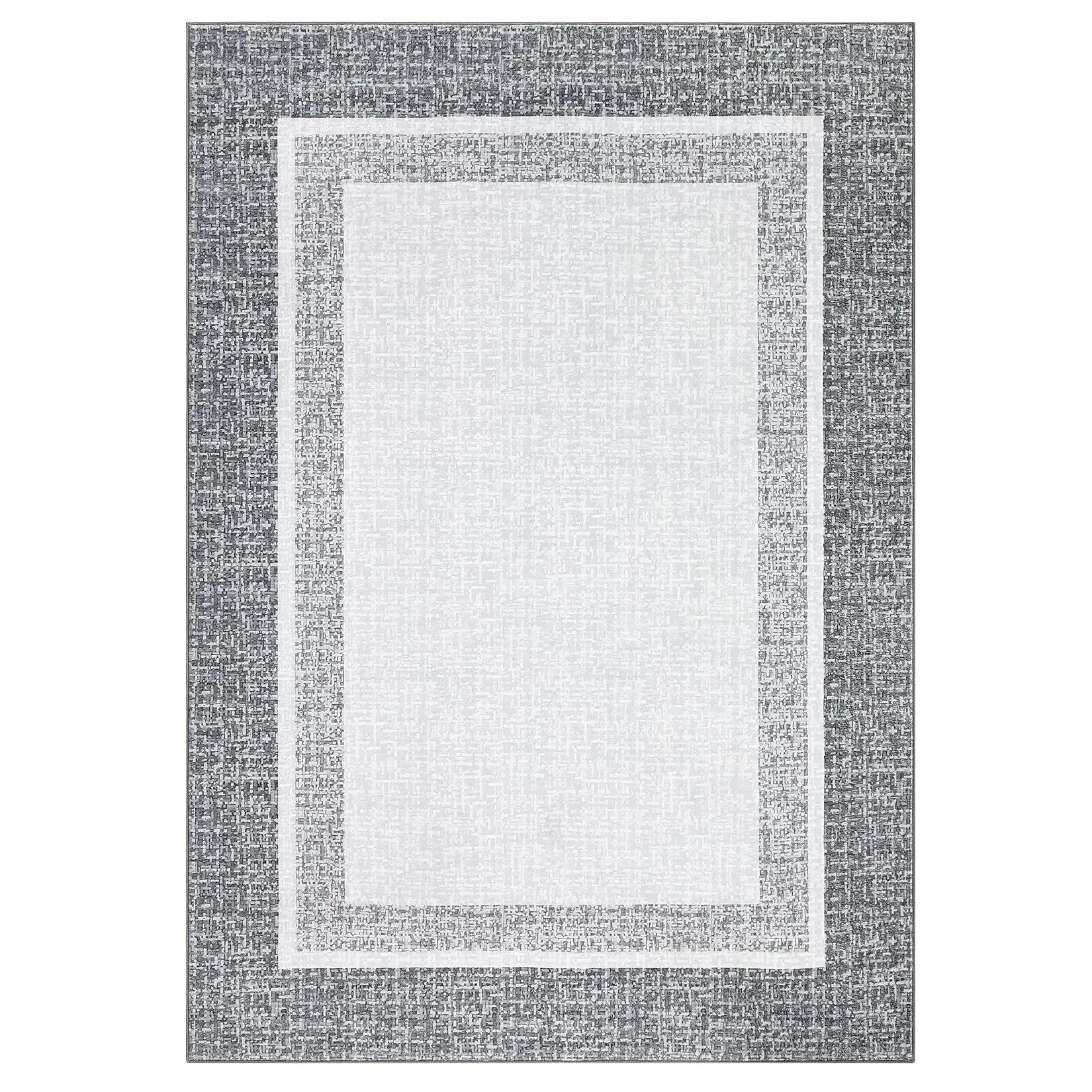 Dark Grey Indoor Modern Soft Non Slip Geometric Bordered Area Rug Washable Throw Carpet 2 x 6(ft)-B