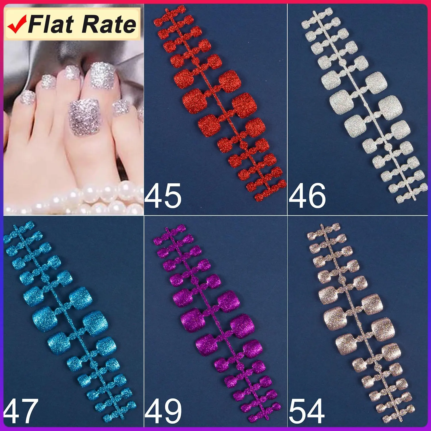 (Buy in bulk, pay 1 shipping only) 1 Piece Glitter Toenail Tips Multi Colors False Nail Tips for Toes Nail Art Press on Nails