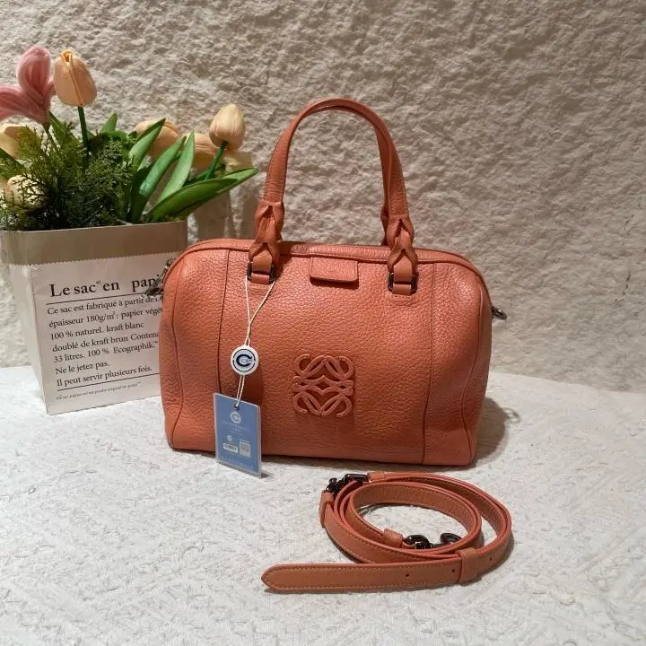 Pre-owned Loewe Fusta 25 Lobster Pink Grained Leather Boston Bag 21756629