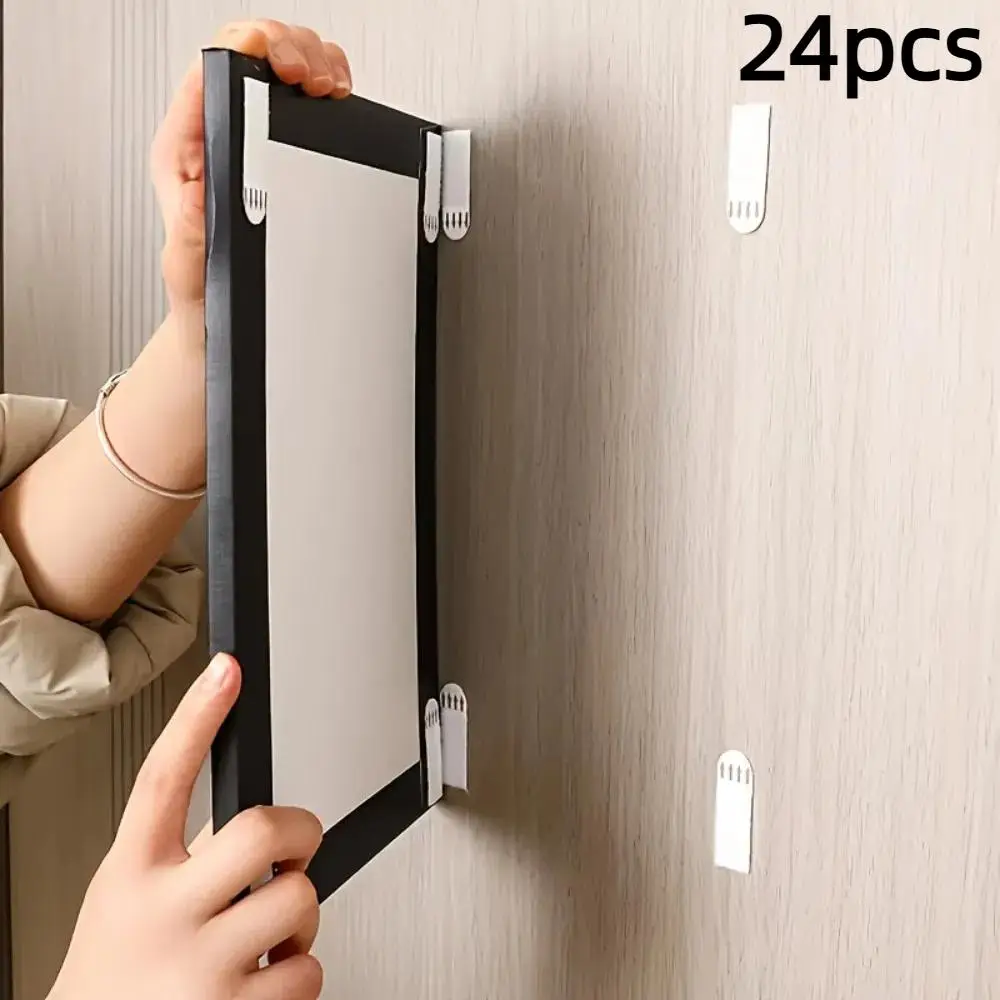 No-drill Picture Hanging Strips, 24pcs Double-sided Removable Wall Hooks for Frames & Artwork, Water-resistant Mounting Tape, Easy Wall Mounting Solut