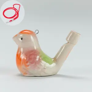 Handcrafted Ceramic Water Bird Whistle Clear Bird Sound Toy for Stress Relief Nature Healing Desk Play Fun Gift Kids Adults Outdoor Camping Hiking with Lanyard Addition