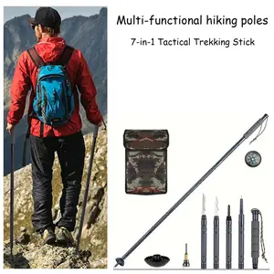 Lightweight Adjustable 7-in-1 Telescopic Aluminum Trekking Pole, Multifunctional Outdoor Survival Stick for Hiking, Camping & Mountain Climbing - Great Gift for Outdoorsmen