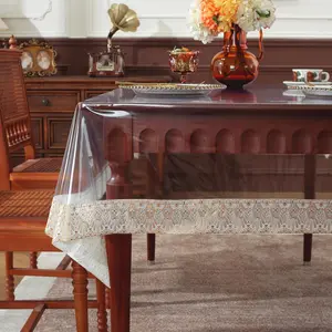 Clear Vinyl Tablecloth, PVC Rectangle 100% Waterproof Oil Clear Table Cloths Lace, Table Protector for Indoor Holidays.(60" x 84")