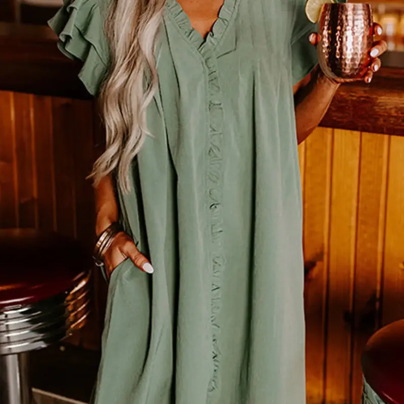Women's Plain V-Neck Dress, Casual Dress for Daily Wear, Ladies Clothes for All Seasons, Casual Everyday Wear