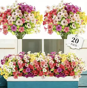 20 Pack Artificial Flowers Without Pot Mixed Color UV Resistant Fake Floral Decor for Home Garden Yard Eco Friendly PE Plastic Silk Cloth No Fade Waterproof Flexible Realistic Petal Foliage Textures