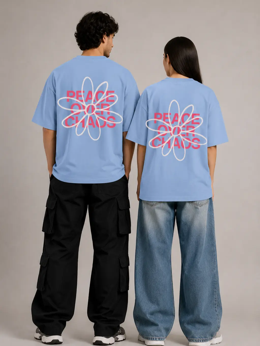 gac nation Unisex Heavyweight Graphic Streetwear Peace Tee - Sky Blue