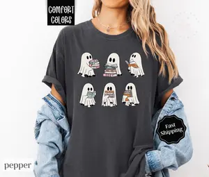 Ghost Reading Shirt Comfort Colors, Book Lover Tshirt, Teacher Halloween Tee halloween shirt