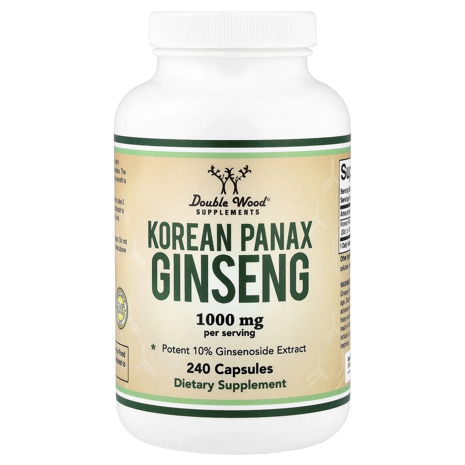 Double Wood Supplements Korean Panax Ginseng, 240 Capsules (500 mg per Capsule)