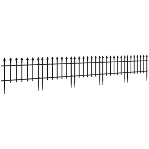 Outsunny Metal Decorative Garden Fence, 9.2' x 17.25" 5 Pack Steel Fence Panels, Decorative Border Fence for Landscape, Flower Bed, Yard Decor, Animal Barrier, Black