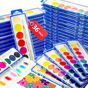 36 Pack Watercolor Paint Set for Kids - 8 Washable Bright Colors with Paintbrush Watercolor Paint Bulk for Kids Party Favors, Classrooms Supplies, Art Lessons