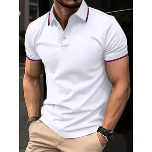 [Classic Polo Shirt] Men'S Comfortable POLO Shirt|   Classic Button-Up Lapel Collar, Casual Style, Short Sleeve, Solid Color