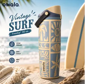 Owala FreeSip 30oz Vintage Surf Water Bottle – Leakproof Insulated Stainless Steel Tumbler, Beach Aesthetic Travel Bottle