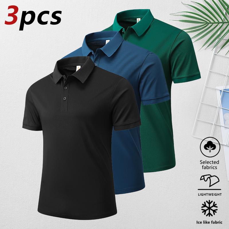 LIFE KEEPS MOVING Men's Striped Turn-Down Collar Buttoned Half Placket Polo Shirt Regular Fit Breathable Soft Classic Short Sleeve Top for Business Sports & Daily Wear