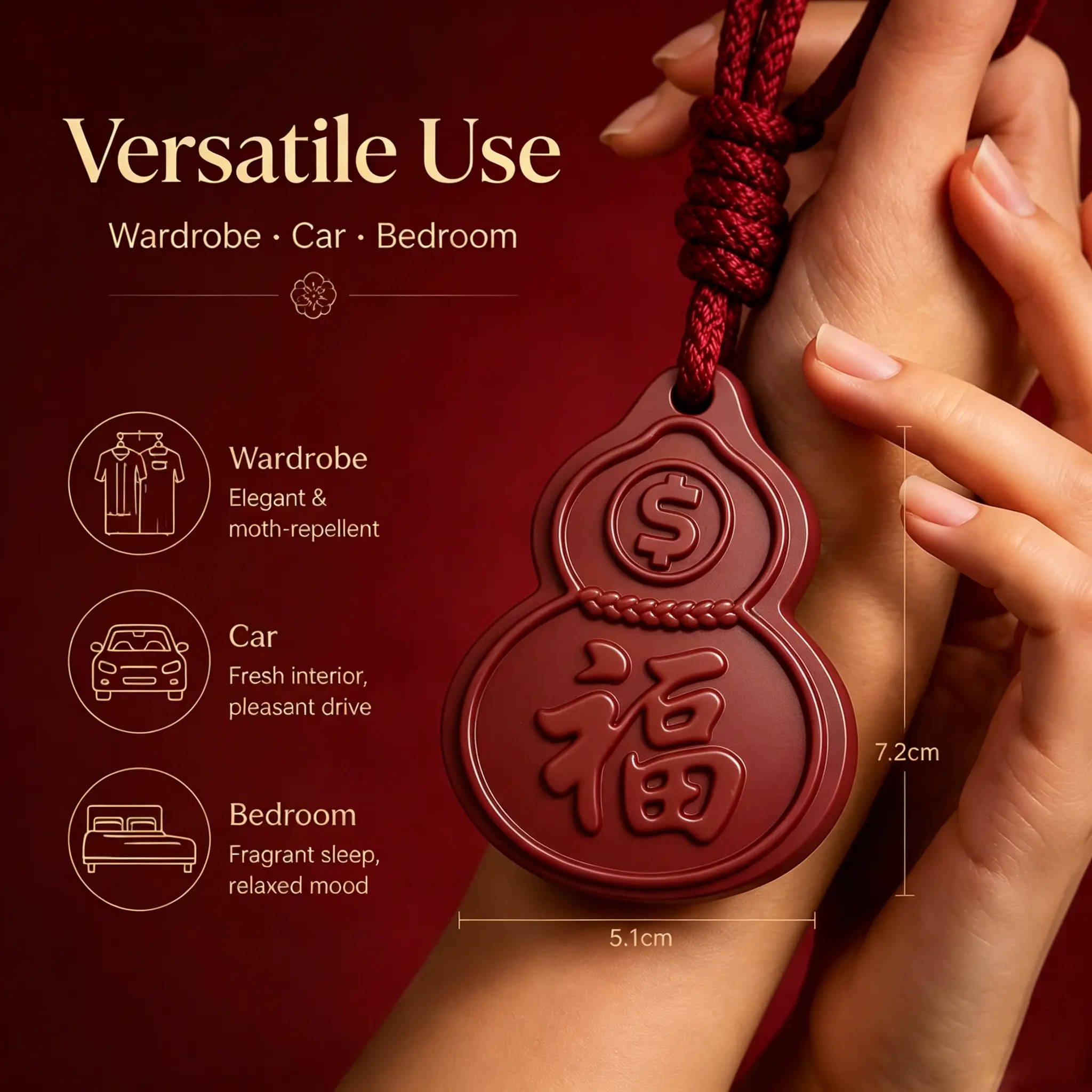 Vanco Aura Gourd Shaped Scented Wax Tablet, Chinese Fortune Embossed Wardrobe Hanging Fragrance Wax Slice, Long Lasting Aroma Decor for Closet Car Bedroom