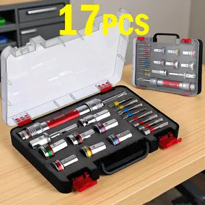 17pcs new style All-in-one socket wrench, multi-functional impact drill bitset, drill extension rod design, multiple withinterchangeable hexagonal sockets and extension rods,alloy steel construction, compatible with electricdrills.mechanic tools,ss bolts