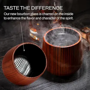[Buy 1 Get 1 Free] Wooden Whiskey and Bourbon Tumbler Glass Charred or Uncharred Old Fashioned Drinkware Premium Handcrafted Wooden Glassware Stylish Bourbon Gift for Men TikTok Shop Trending Barware Unique Gift for Whiskey Lovers Home Bar Decor Special O