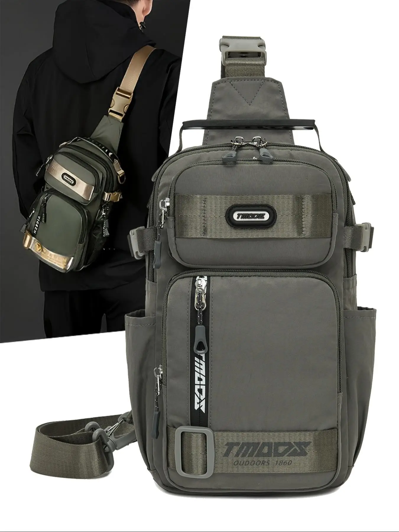 Multi-pocket Zipper Chest Bag, Lightweight Durable Design Multi-functional Chest Bag, Casual Solid Color Sling Bag for Outdoor Adventure