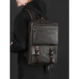 Men's Fashionable Backpack, Simple Casual Retro Textured Design, Large Capacity Versatile Bag for Daily Commuting Work School Travel