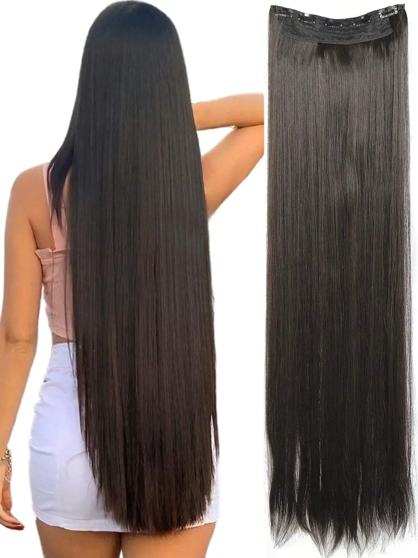 Extra Long Straight Wig, 32 Inch Clip-In Synthetic Hair Wig, Heat Resistant, Natural Look, Smooth Texture, High Quality Fiber, Synthetic Hair Piece for Women, Synthetic Hairpieces, Synthetic Wigs