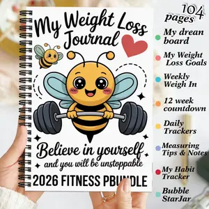 1 Aesthetic Health Weight Loss Journal, a fitness log with diet plans, exercise tracking and progress charts. A compact nutrition diary suitable for both men and women. Featuring an adorable bee-motivation design for gym workouts, it helps record daily di
