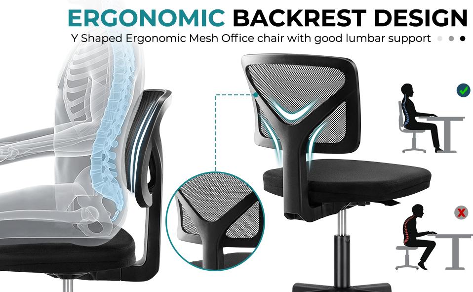 Armless Mesh Office Desk Chair - Ergonomic Mid-Back Swivel Rolling Executive Task Chair with Lumbar Support for Small Spaces