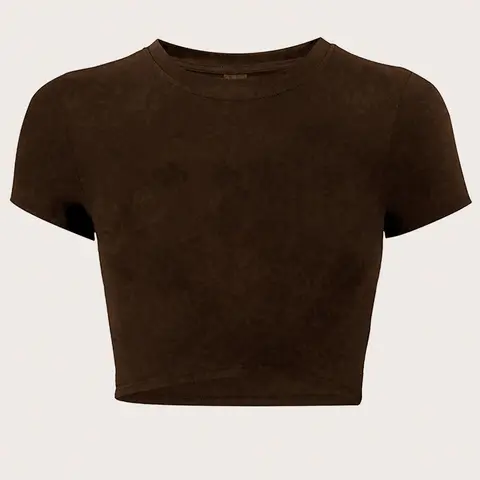 Women's Solid Basic Short Sleeve Crop Tee, Casual Round Neck T-shirt for Summer, Ladies Clothes for Daily Wear, Casual Loose Tees