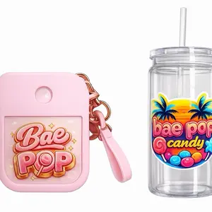 Bae Pop Merch - Clear Tumbler with Straw, Featuring Bae Pop Candy Design, Perfect for Drinks and Hand Sanitizer spray