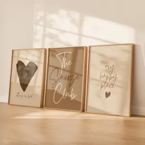 Mocha Bedroom Wall Art Set of 3 | Neutral Cozy Wall Decor | Snooze Club Prints | Brown Beige Wall Art