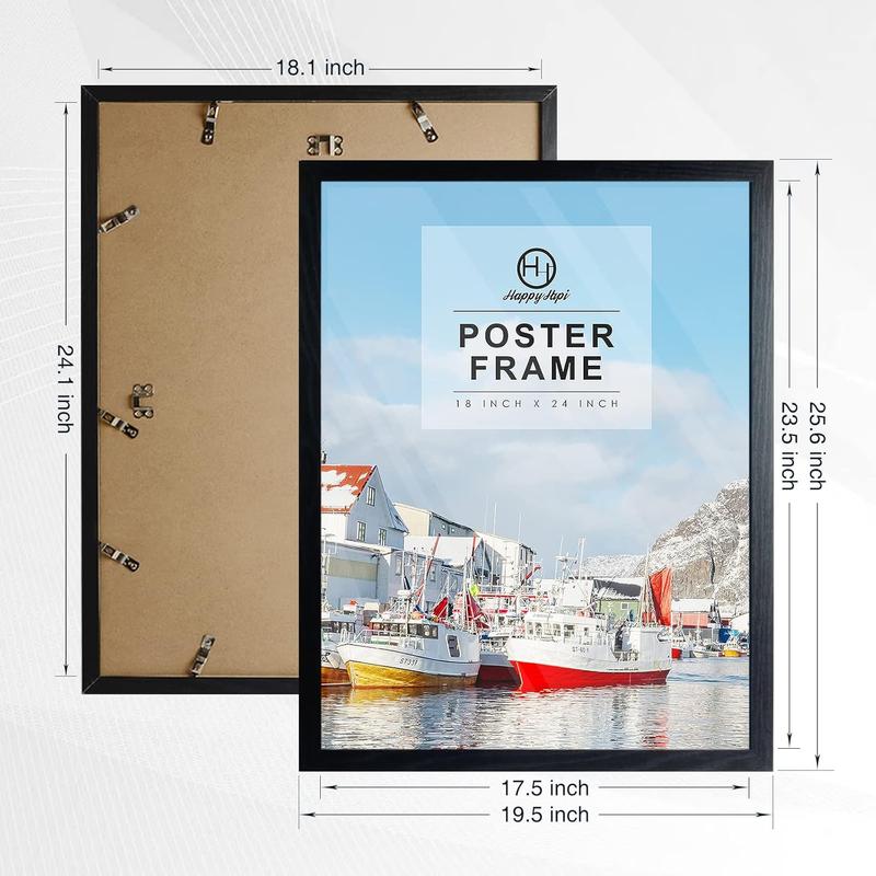 HappyHapi 18x24 Picture Frame Black Wood Pattern Puzzles Frames for Wall Gallery Art Prints Vertically Horizontally Wall Mounting Hardware Included 2 Pack