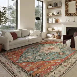 Soft Boho Tribal Washable Area Rug – Large Non-Slip Carpet for Living Room, Bedroom & Dining Table