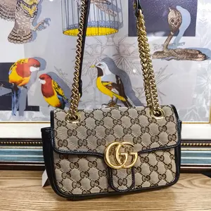 Pre-owned GUCCI Marmont Medium 22 Chain Bag | Denim Canvas, Top Handle, Shoulder & Crossbody, Unisex Style