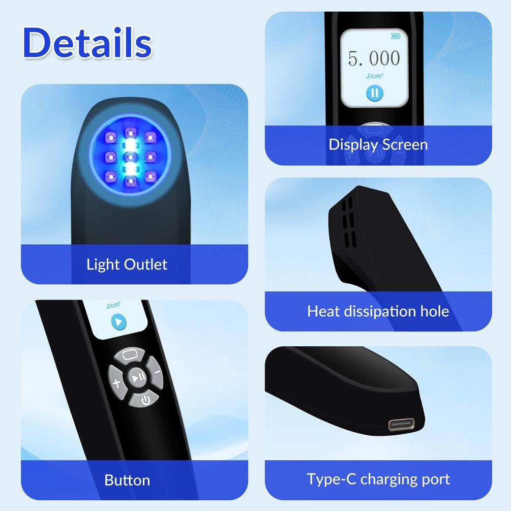 ZJZK 9 Diodes 308nm UVB Excimer Phototherapy Device, 65mW/cm² High Energy Density, Handheld Blue Light Skin Treatment, Targeted Therapy for Vitiligo, Psoriasis, Eczema, Atopic Dermatitis, Portable Home Use for Skin Disorders