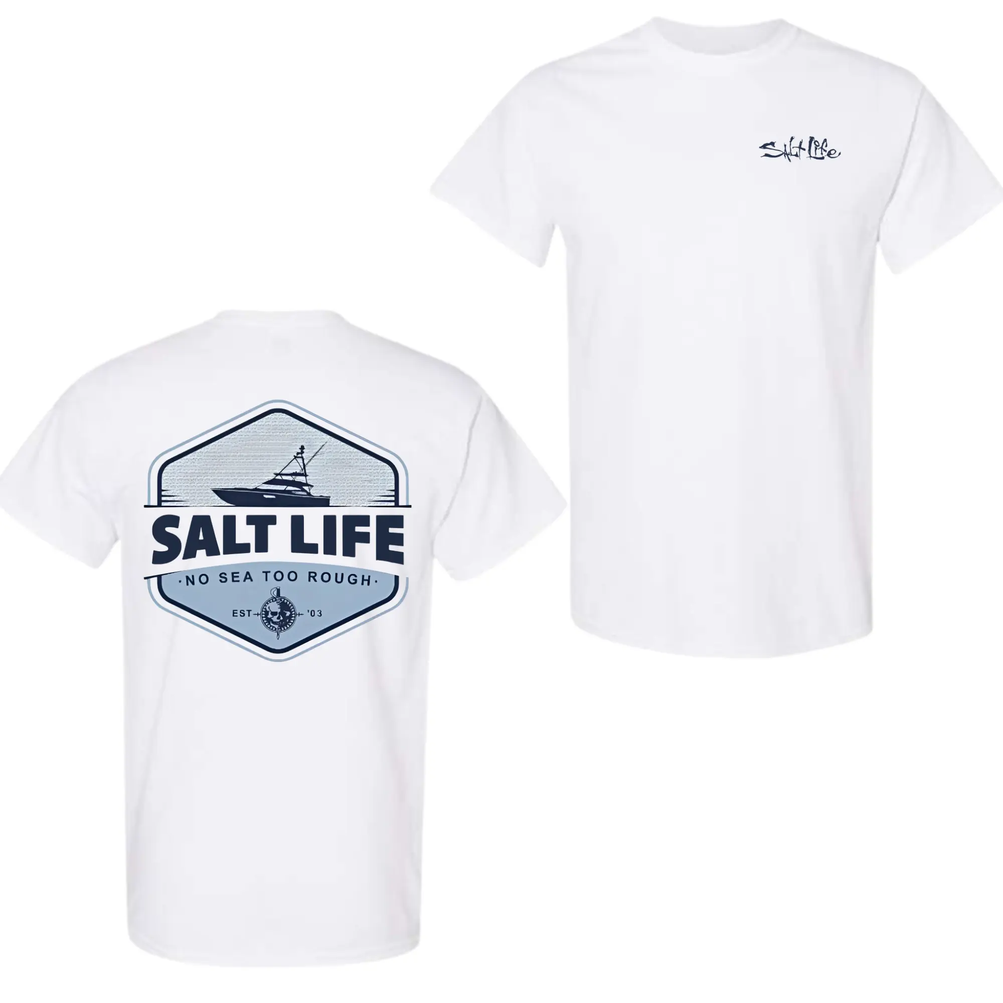 Salt Life Fishing T-Shirt |       No Sea Too Rough Graphic Tee |       Comfort Colors Shirt |       Coastal Lifestyle Apparel |       Gift For Fisherman, Boat Lover |       Marine Life Vintage TeeMen’s Premium Graphic Tee