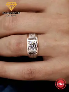 S925 Sterling Silver Synthetic Moissanite Ring, Wedding Engagement Ring, Fashion Accessories for Men, Fine Jewelry for Birthday Gift, with Certificate