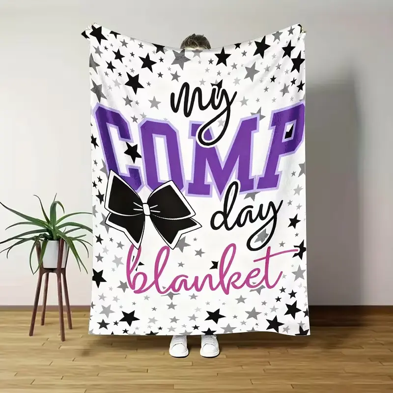 Soft Funny Throw Blanket Fleece Blanket Purple Black Stars My Comp Day Blanket Bow Print Gymnastics Dance Cheerleader Gift for Competition EventMade of 100% polyester and flannel fabric, 280gsm. Sold by