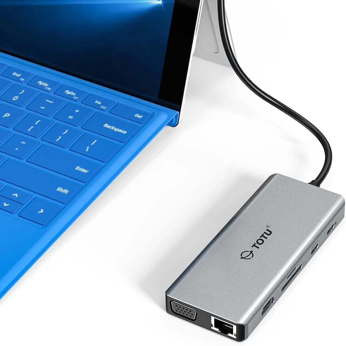 TOTU 12 in 1 Surface Pro with 4K HDMI, Ethernet, VGA, 92W PD, USB-C 3.0 and 2 USB 3.0 for MacBook Pro Air and Type-C Laptops with Thunderbolt 3 or 4