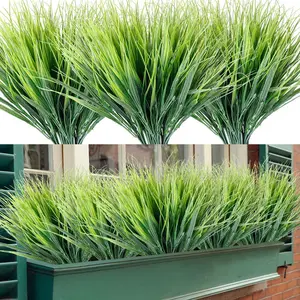 Outdoor UV Resistant Artificial Wheat Grass Fake Plants, Plastic Bushes for Garden Patio Decoration, Suitable for Courtyard Porch Window Sill, Plastic Fake Greenery