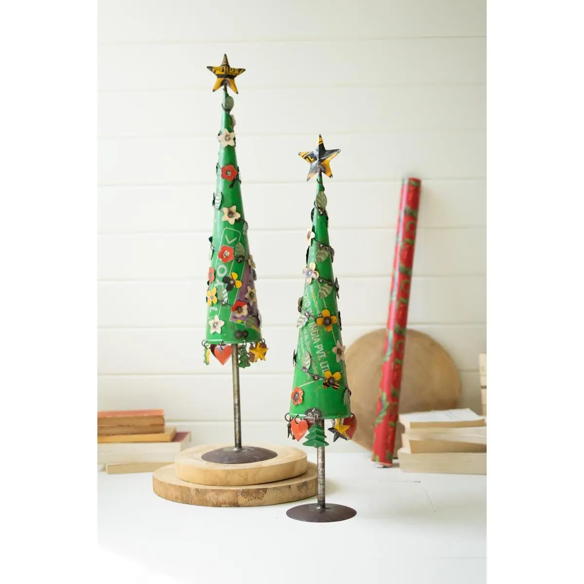 Set Of Two Recycled Metal Christmas Trees