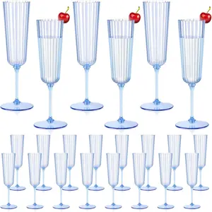 24 Pack Plastic Champagne Glasses Blue Unbreakable Ribbed Champagne Flutes Detachable 5.5 Oz Disposable Stemware Glasses Wine Toasting Cups for Wedding Bridal Shower Gifts Bridal Shower Housewarming
