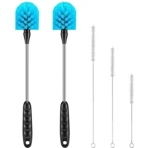 5 Pack Bottle Cleaning Brush Set, Stainless Steel Scrub Cleaner Brush with 15'' Long Handle and 3 Straw Brushes, Flexible for Cleaning Sport Water Bottles, Straws, Coffee Mug, Cups, Baby Bottle