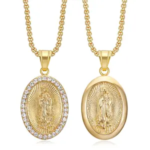 Zirconium Oval Pendant Men's Titanium Steel Necklace Hip Hop Jewelry