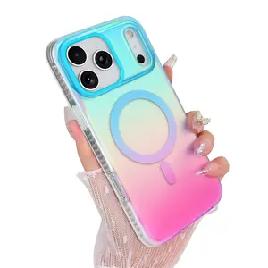 Iridescent Gradient MagSafe Phone Case for All Apple iPhones Rainbow Aesthetic Matte Finish Shockproof Cute Protective Cover for Women & Girls