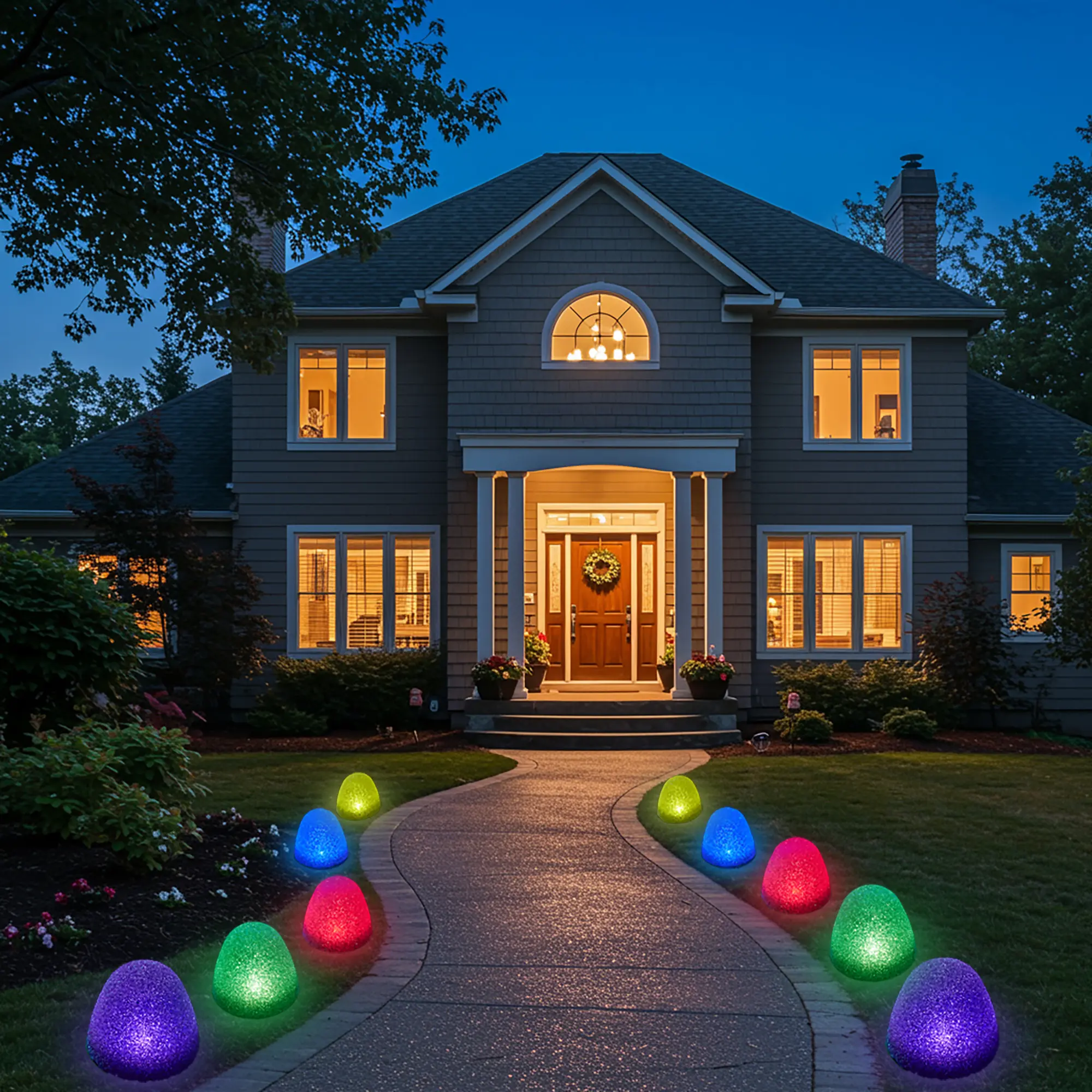 Set of 10 - 8" Tall Sugar Coated LED Gumdrop Christmas Pathway Lights - A/C Powered - 30 ft long
